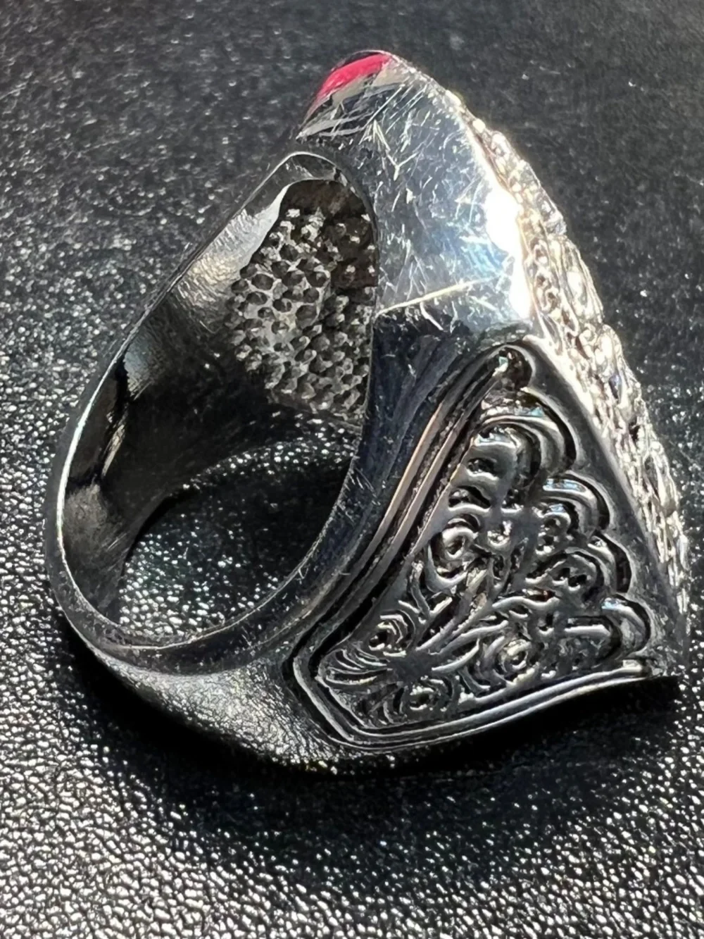 Silver Tone Baroque Goth Heavy Oxidized Filligree Academia Ring Size 7.5